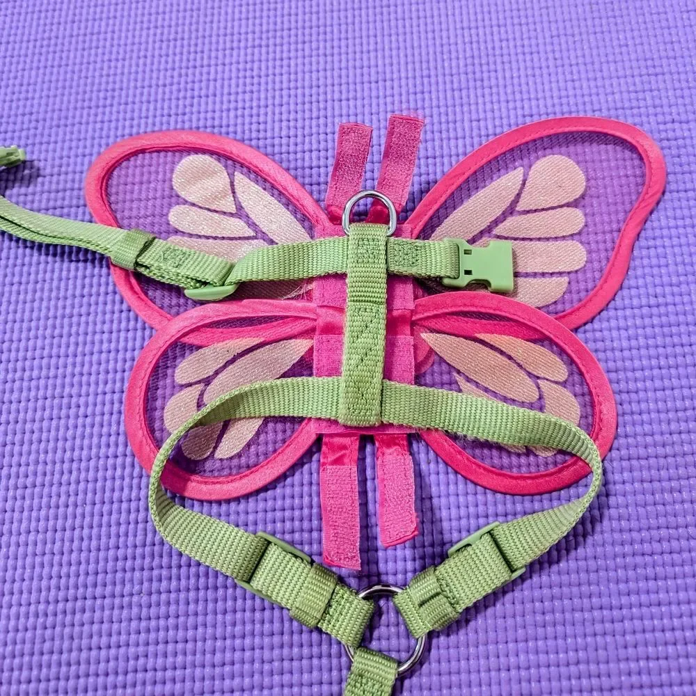 Pink and Gold Sparkle Butterfly Green Dog Harness Size XS/S